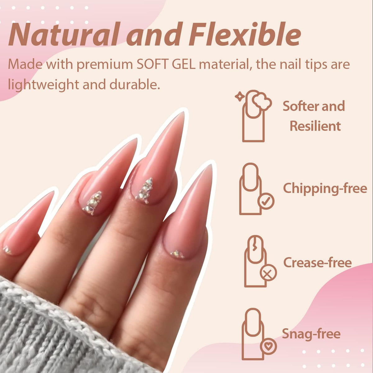 UNA GELLA Long Stiletto Gel Nail Tips Halloween Full Cover 504PCS Pre-shape Long Stiletto Almond