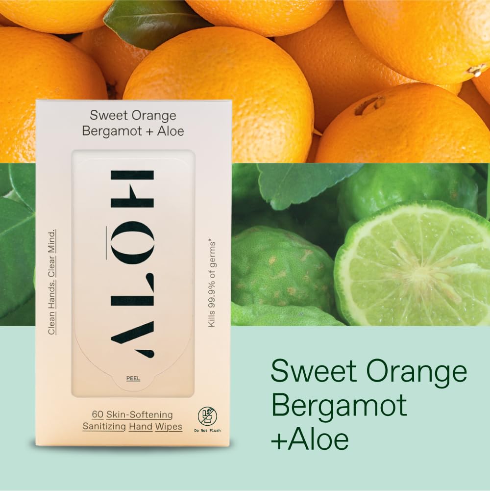 ALŌH Sweet Orange Bergamot + Aloe Sanitizing Hand Wipes - Clean Hands, Clear Mind - On The Go Hand
