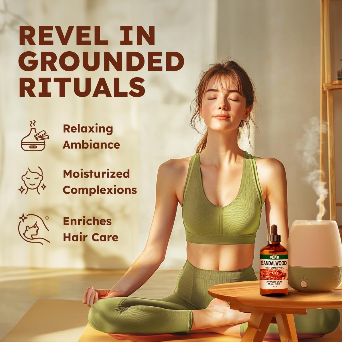 Kukka Sandalwood Essential Oil for Diffuser & Skin - 4 Fl Oz - Sandalwood Oil, Woody Scent, for