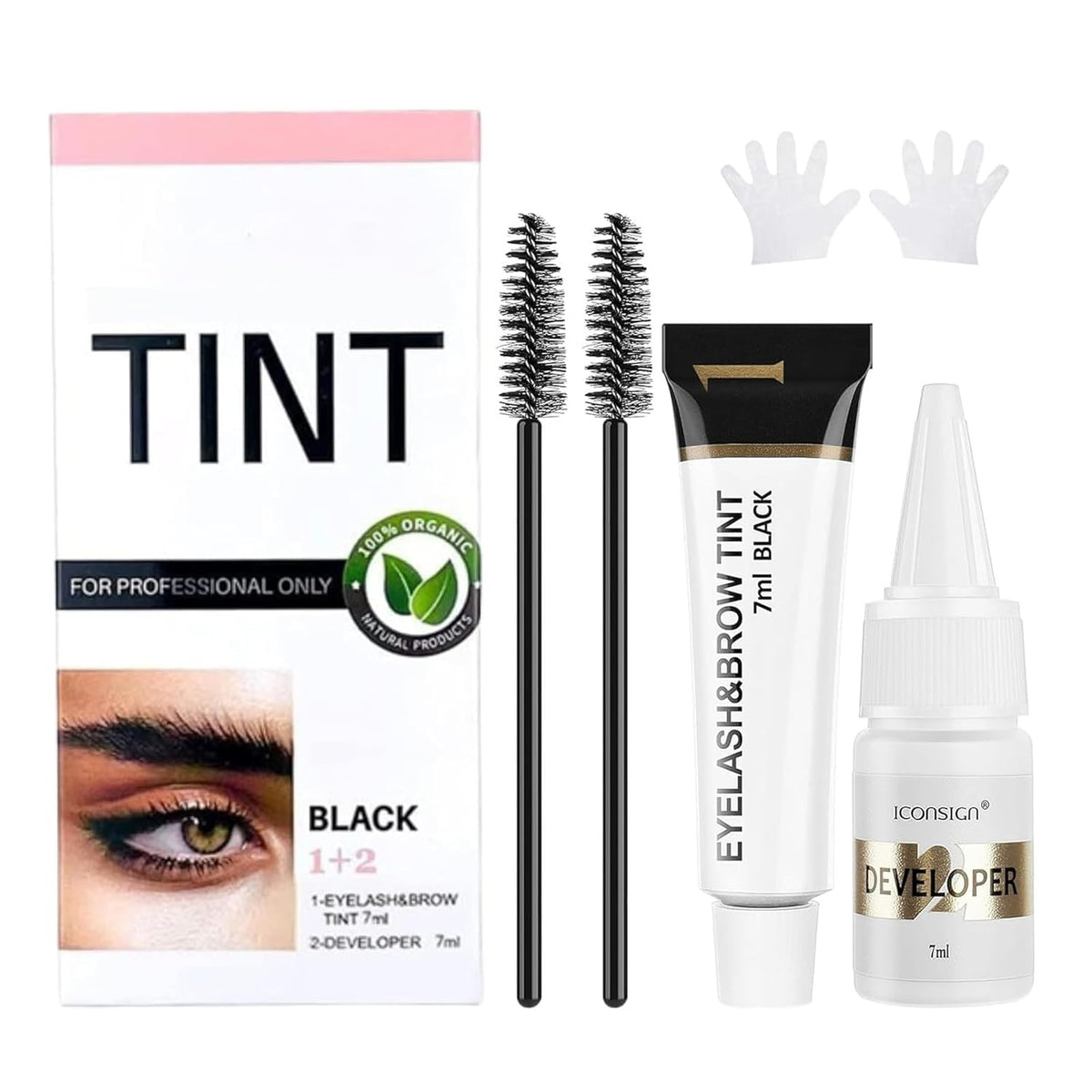 Lash Color Kit, Professional Natural Black Eyelash & Eyebrow Color Kit Lasting for 6 Weeks