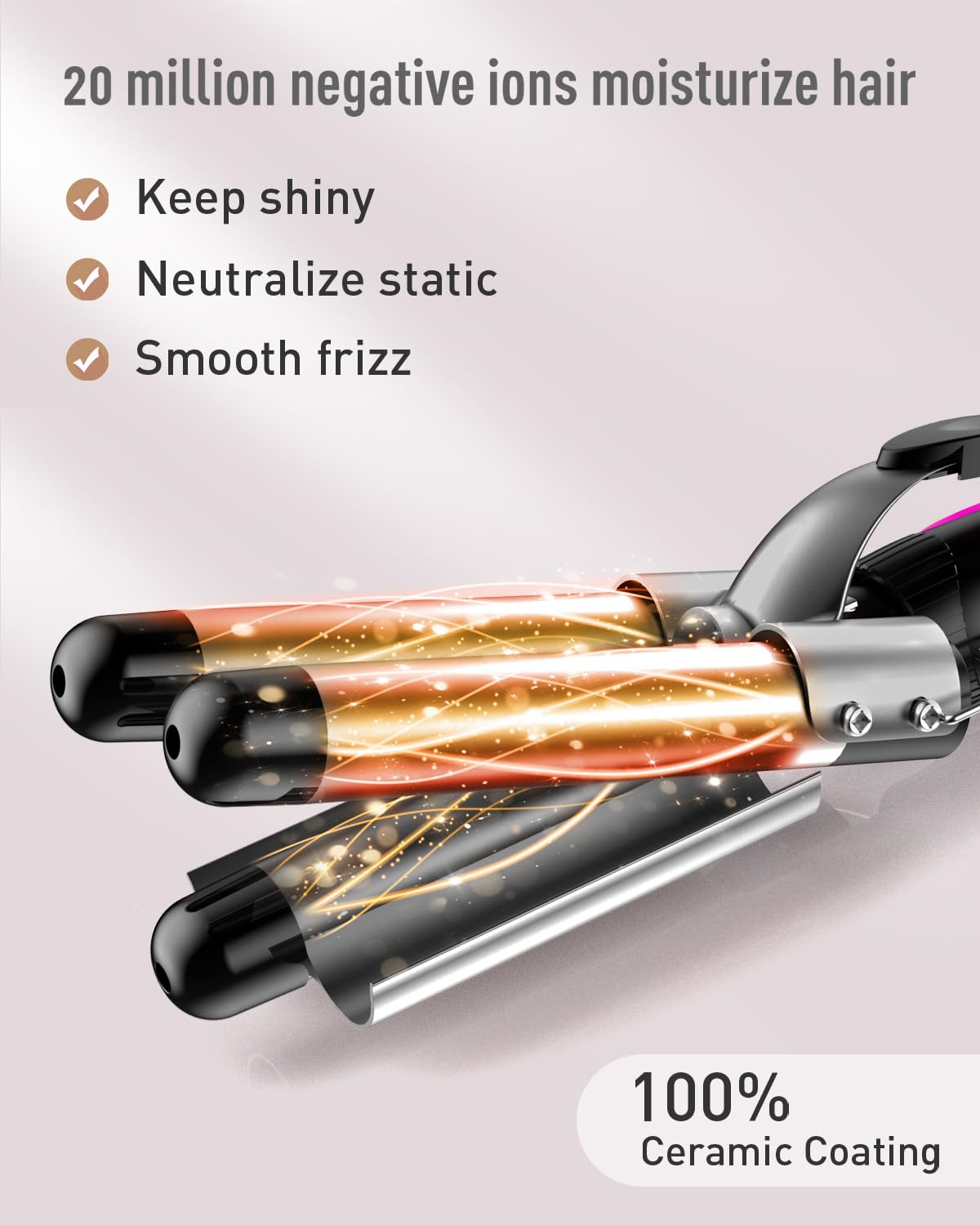 BESTOPE PRO 5 in 1 Curling Wand Set - 3 Barrel Hair Crimper, Fast Heating Ceramic Curling Iron