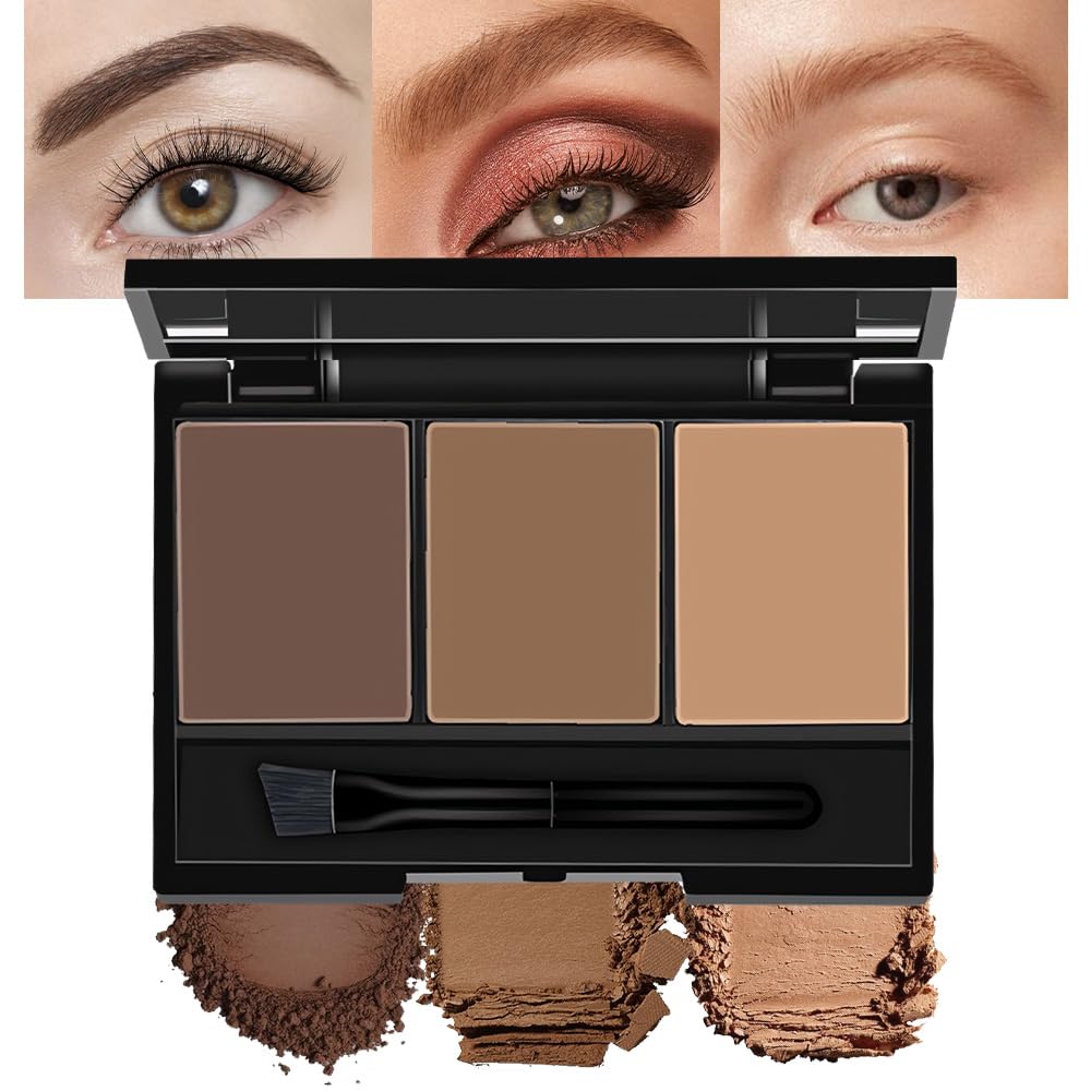 Brow Powder Kit – Long-Lasting 3-Color Brow Filler for Full, Defined Natural Brows, Contour Palette
