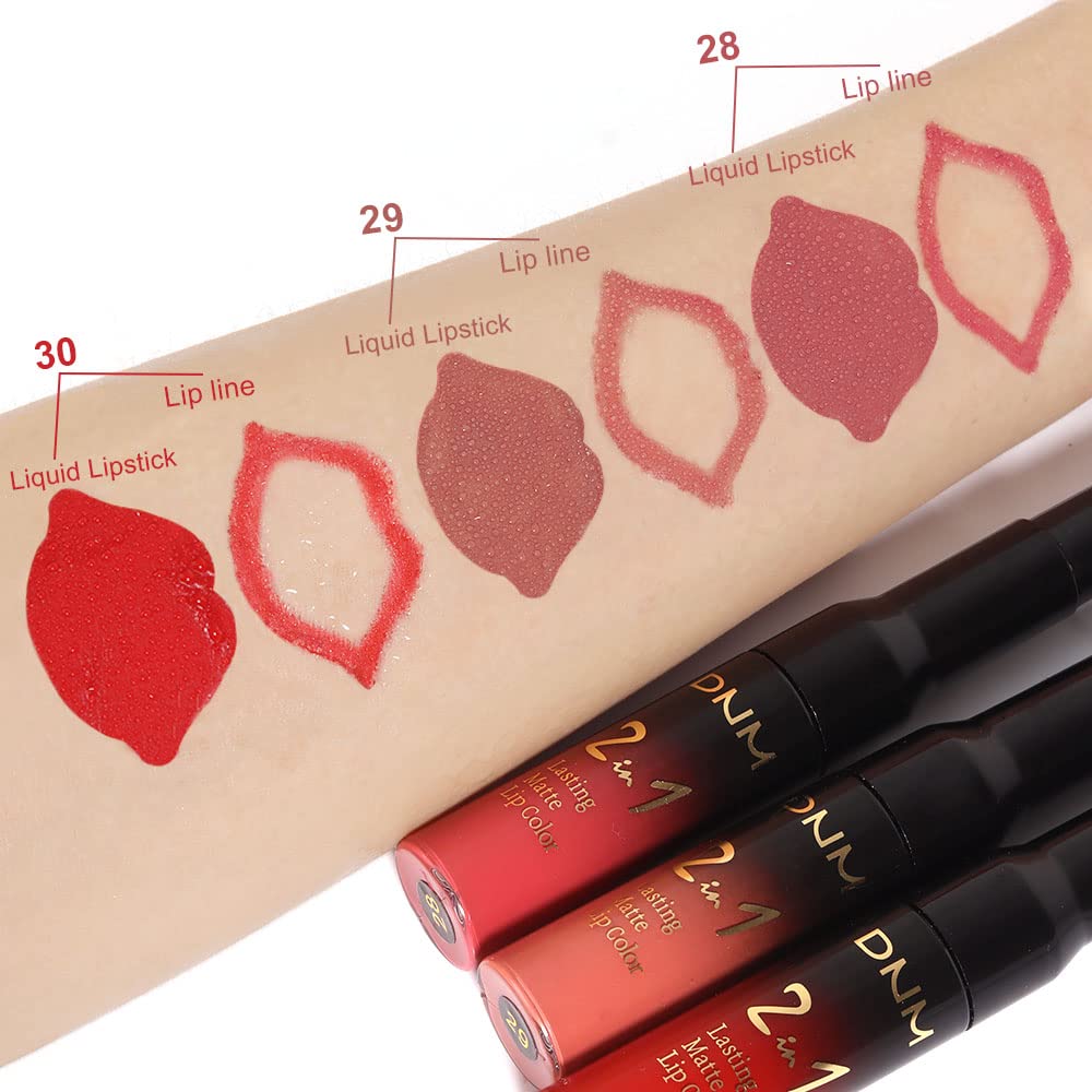 evpct 3Pcs Mauve Neutral Light Rosey Nude Blue Red Matte Liquid Lipstick and Lip Liner Stain Sets
