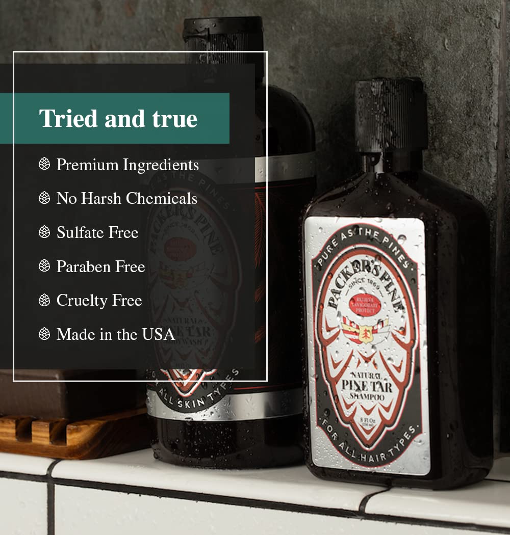 Packer's Pine Tar Shampoo | USA Made With All Natural Active Ingredients | Shampoo for Dry and