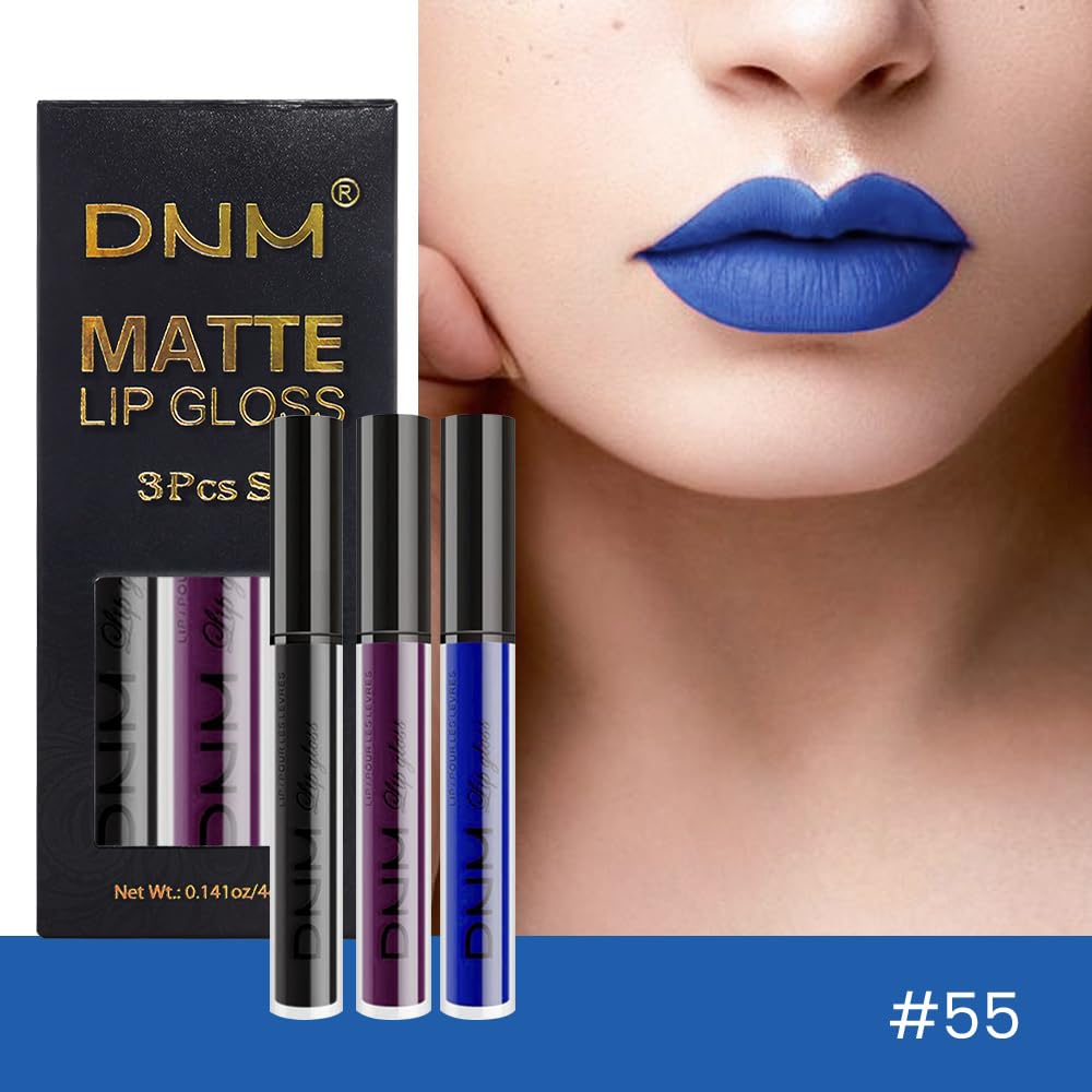 evpct 3Pcs Dark Purple Black Royal Blue Matte Liquid Lipstick Lip Stain Sets for Women