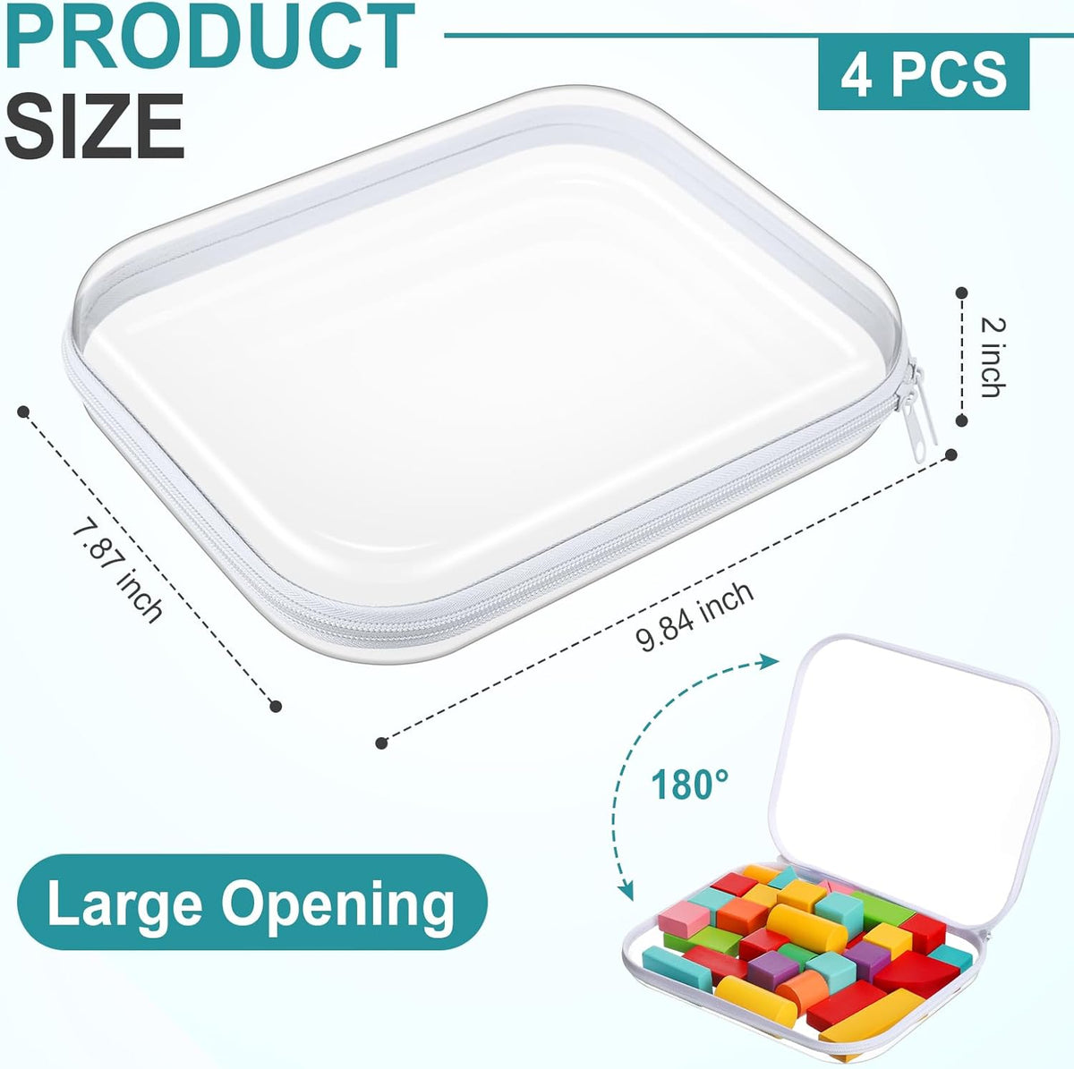 Hoolerry 4 Pcs Hard Clear Zipper Case Makeup Bags Plastic Pencil Pouch Transparent Storage Box