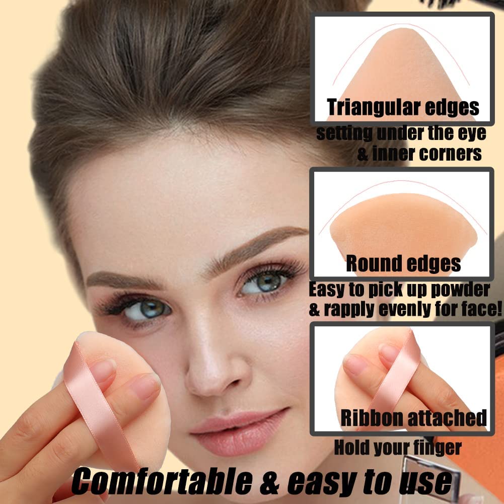 Ocim 10Pcs Triangle Powder Puffs for Face Powder,Soft Velour Triangular Beauty Puff,Makeup