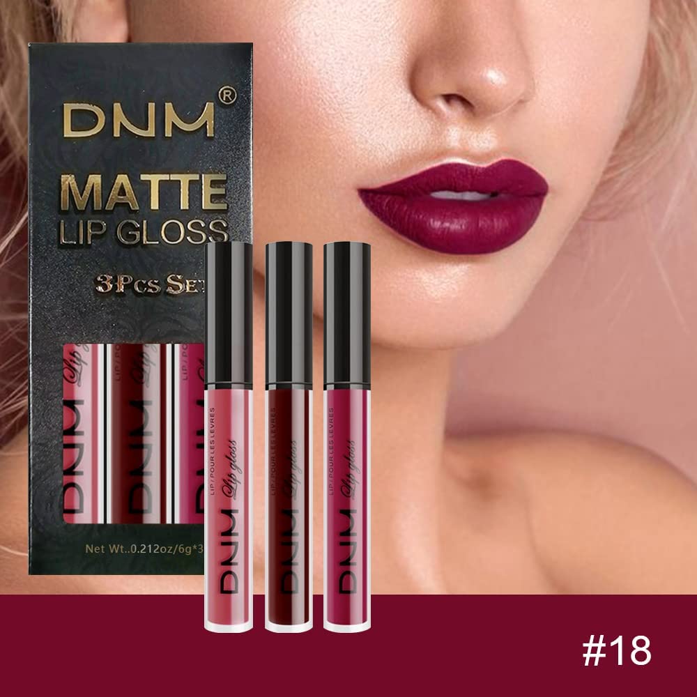 evpct 3Pcs Dark Red Purple Matte 24-hour Liquid Lipstick Sets, Matte Lipstick Lip Stain Long