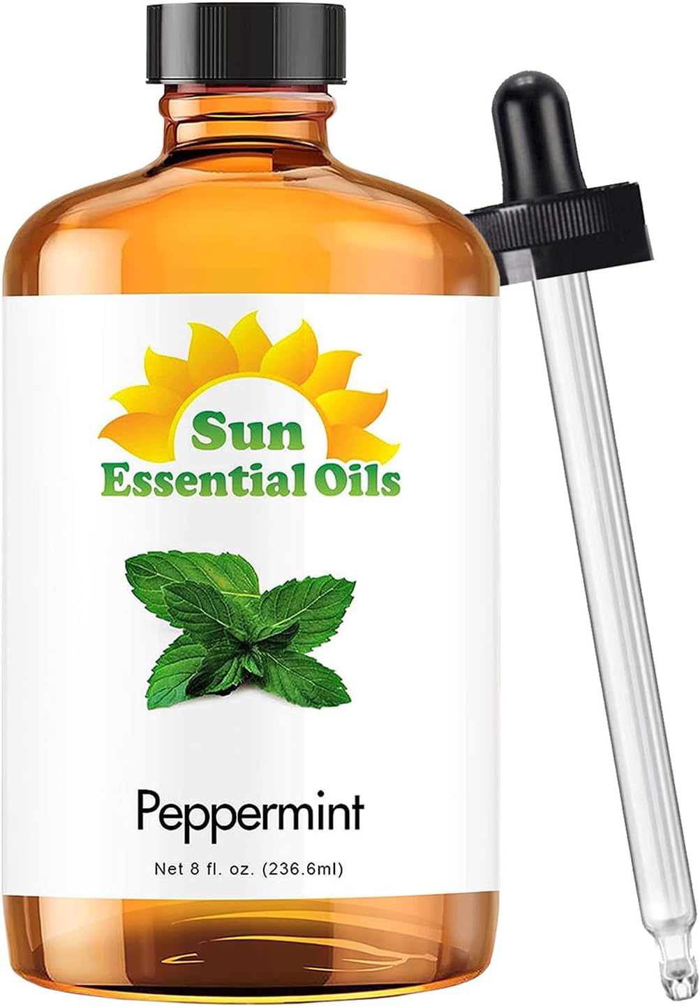 Sun Essential Oils - Peppermint Essential Oil (8 oz) with Dropper for Diffuser, Humidifier, Skin &