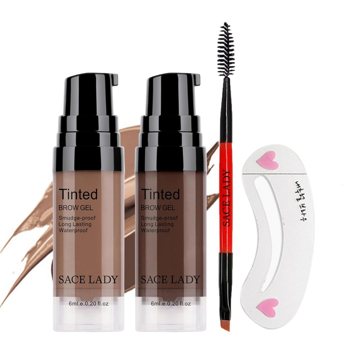 2 Colors Long Lasting Eyebrow Gel Set with Eyebrow Brushes for Waterproof Eyebrow Makeup, Eyebrow