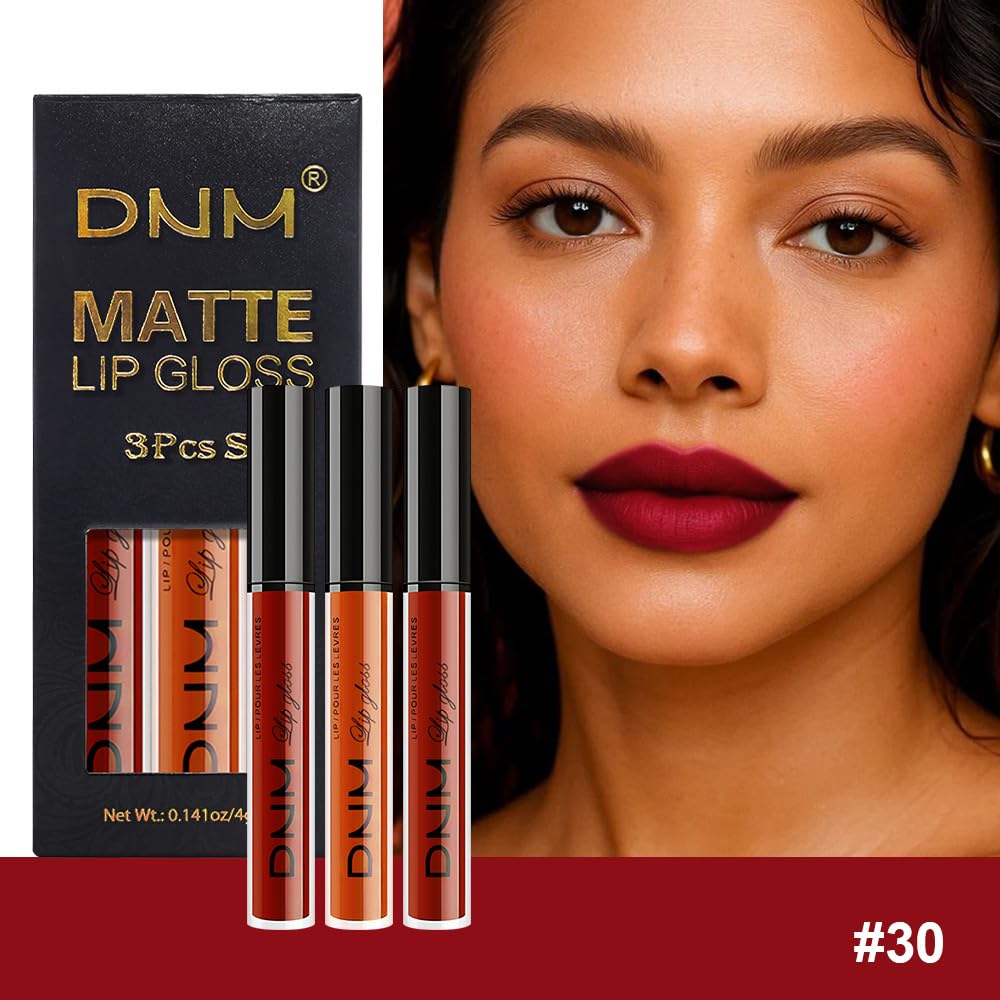 evpct 3Pcs Dark Orange Ruby Red Matte Liquid Lipstick Lip Stain Sets for Women, Matte Lipstick Long