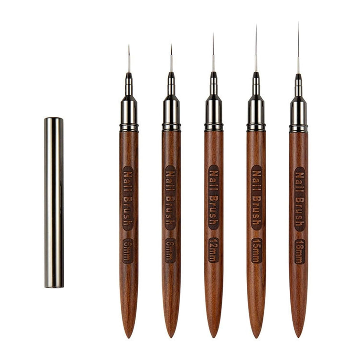 5Pcs Nail Art Liner Brushes, Fine Liner Striping Brush 6/9/12/15/18mm Thin Nail Art Design Brush