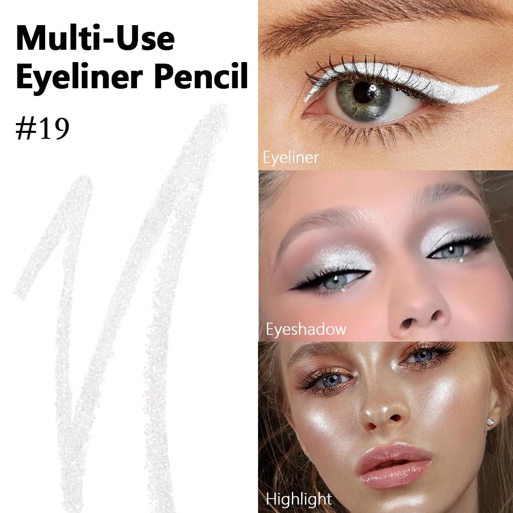 Kaely Gel Eyeliner Pencil for Women, Pearl White Eye Liner Waterproof Smudge Proof with Sharpener