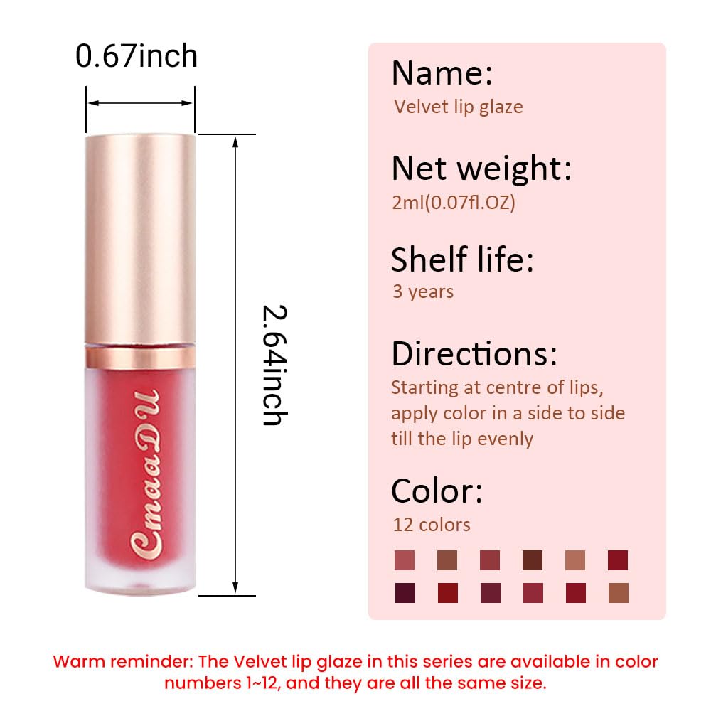 evpct 6Pcs Maroon Red Silky Velvet Matte Liquid Lipstick Lip Gloss Set for Women Long Lasting 24
