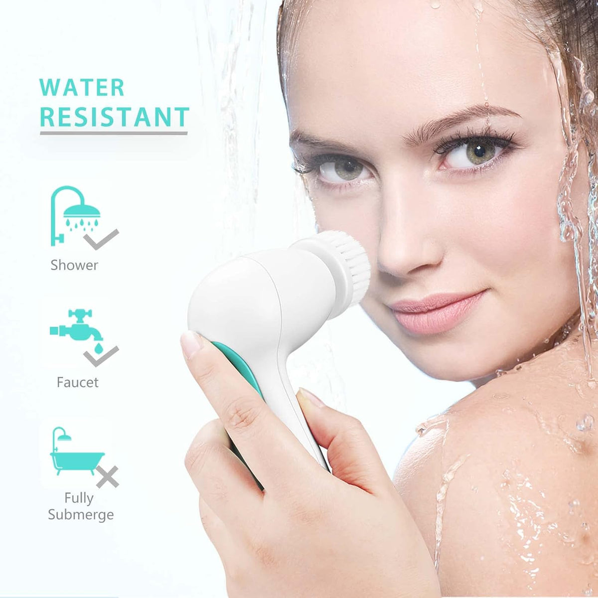 Waterproof Facial Cleansing Spin Brush Set with 5 Exfoliating Brush Heads - Electric Face Scrubber