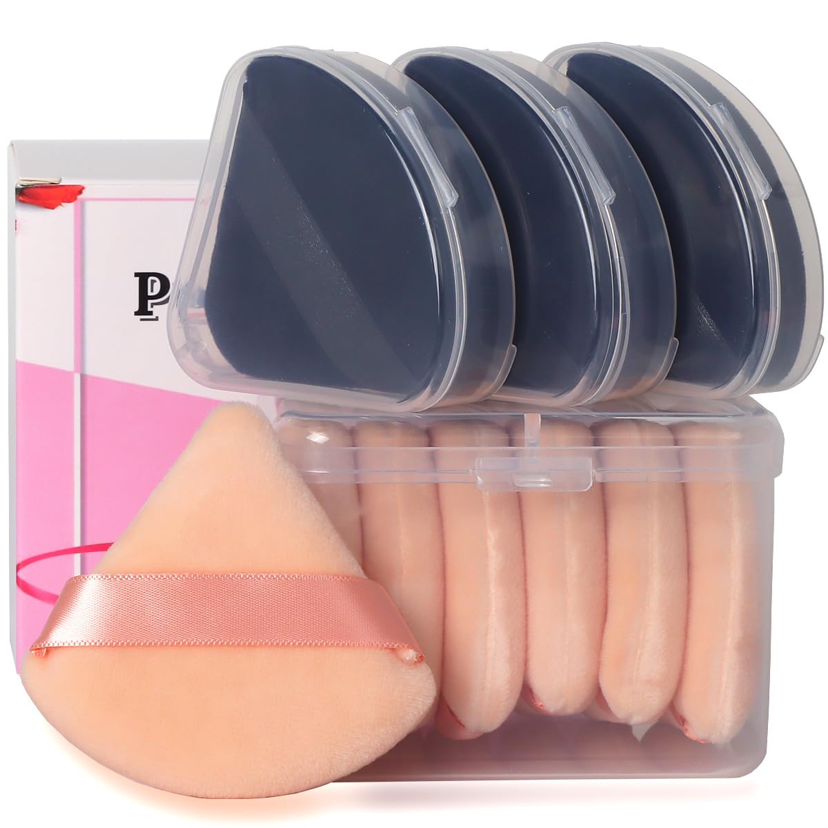 Ocim 10Pcs Triangle Powder Puffs for Face Powder,Soft Velour Triangular Beauty Puff,Makeup