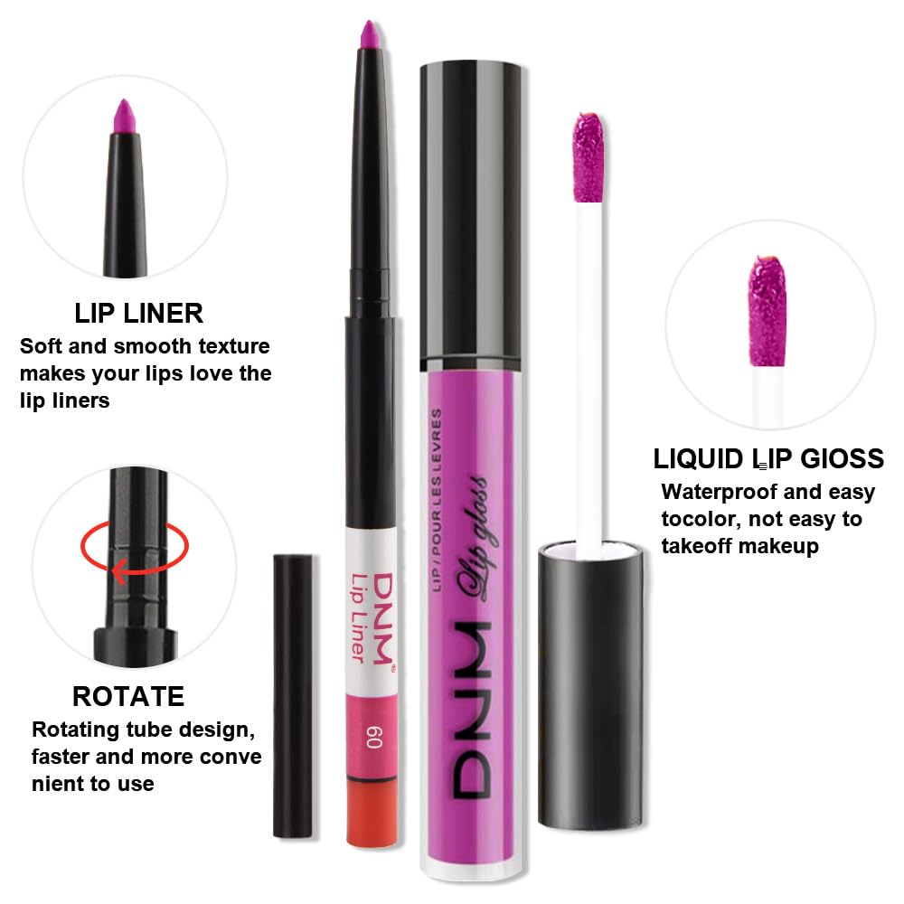 evpct 2Pcs Hot Pink Matte Lip Liner and Lipstick Combo Set for Women, Hot Pink Lip Combo Set Liquid