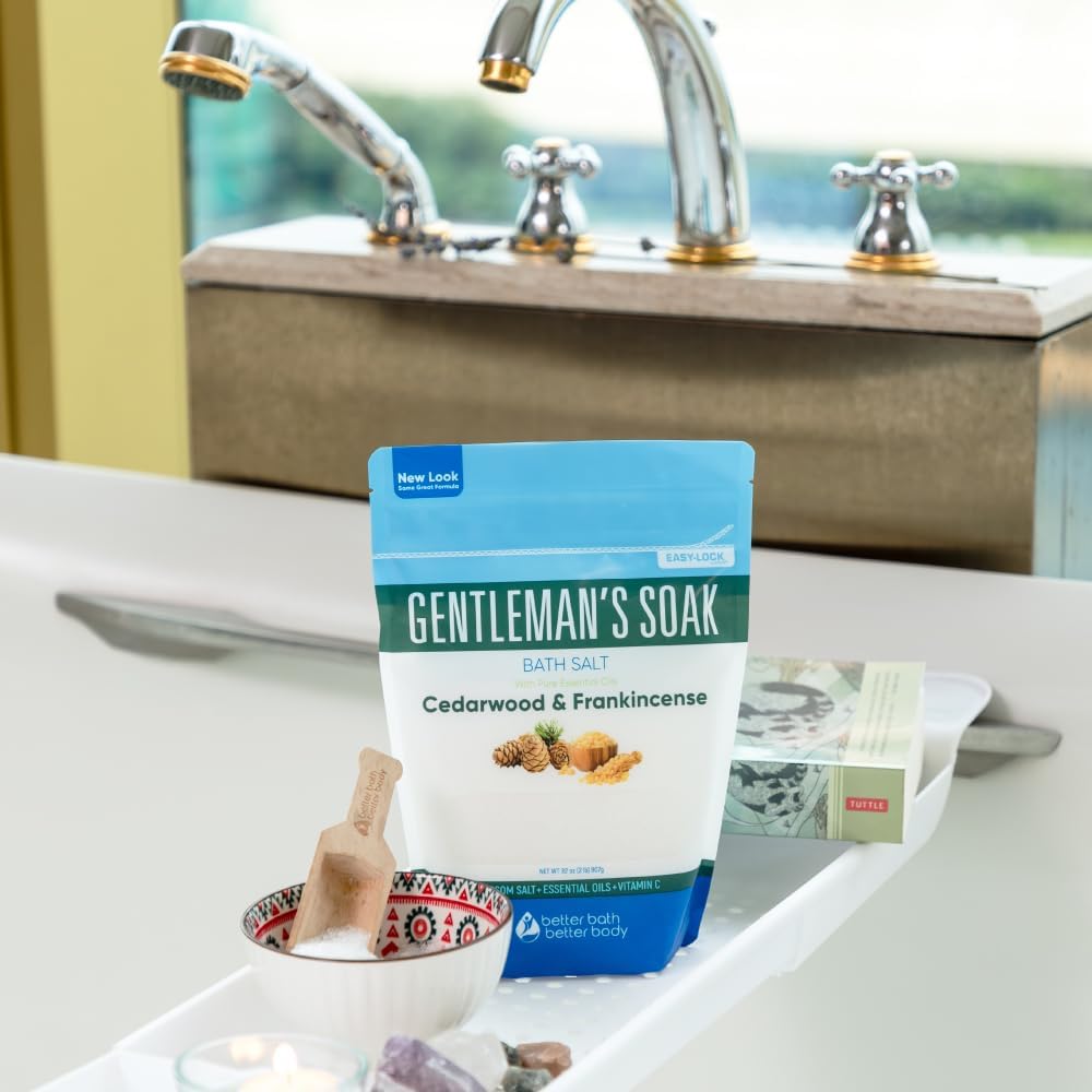 Gentleman's Bath Salt 32 Ounces Epsom Salt with Natural Cedarwood, Frankincense, Eucalyptus and
