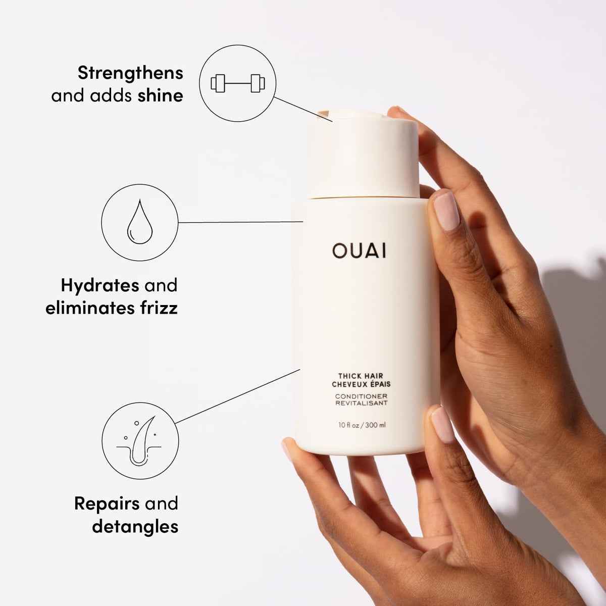 OUAI Thick Shampoo and Conditioner Set - Sulfate Free Shampoo and Conditioner for Thick Hair - Made