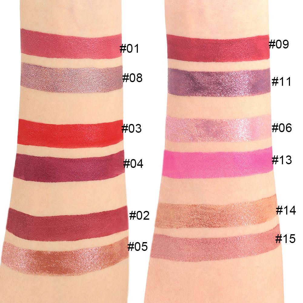 evpct 1Pcs Plum Red Glitter Metallic Shimmer Diamond Lipstick Lip Gloss Stain Set for Women Long