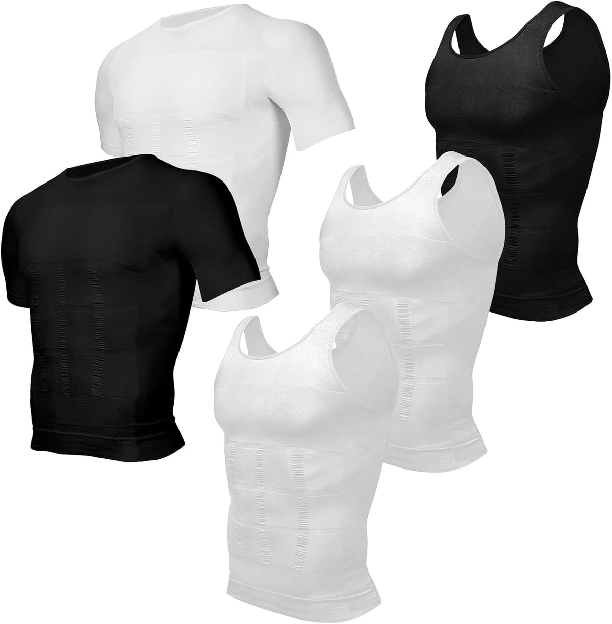 Odoland 5 Pack Men's Compression Shirt Short Sleeve Vest Set, Body Shaper Shapewear Tank Top Base