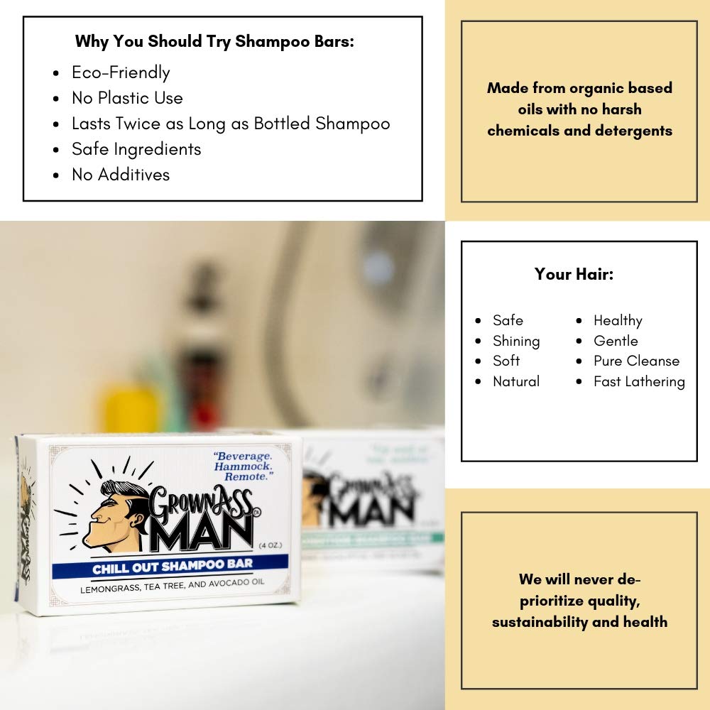 Solid Shampoo Bar Rich Lather 3 in 1: Hair, Beard & Body Wash - Plastic Free & Eco-Friendly