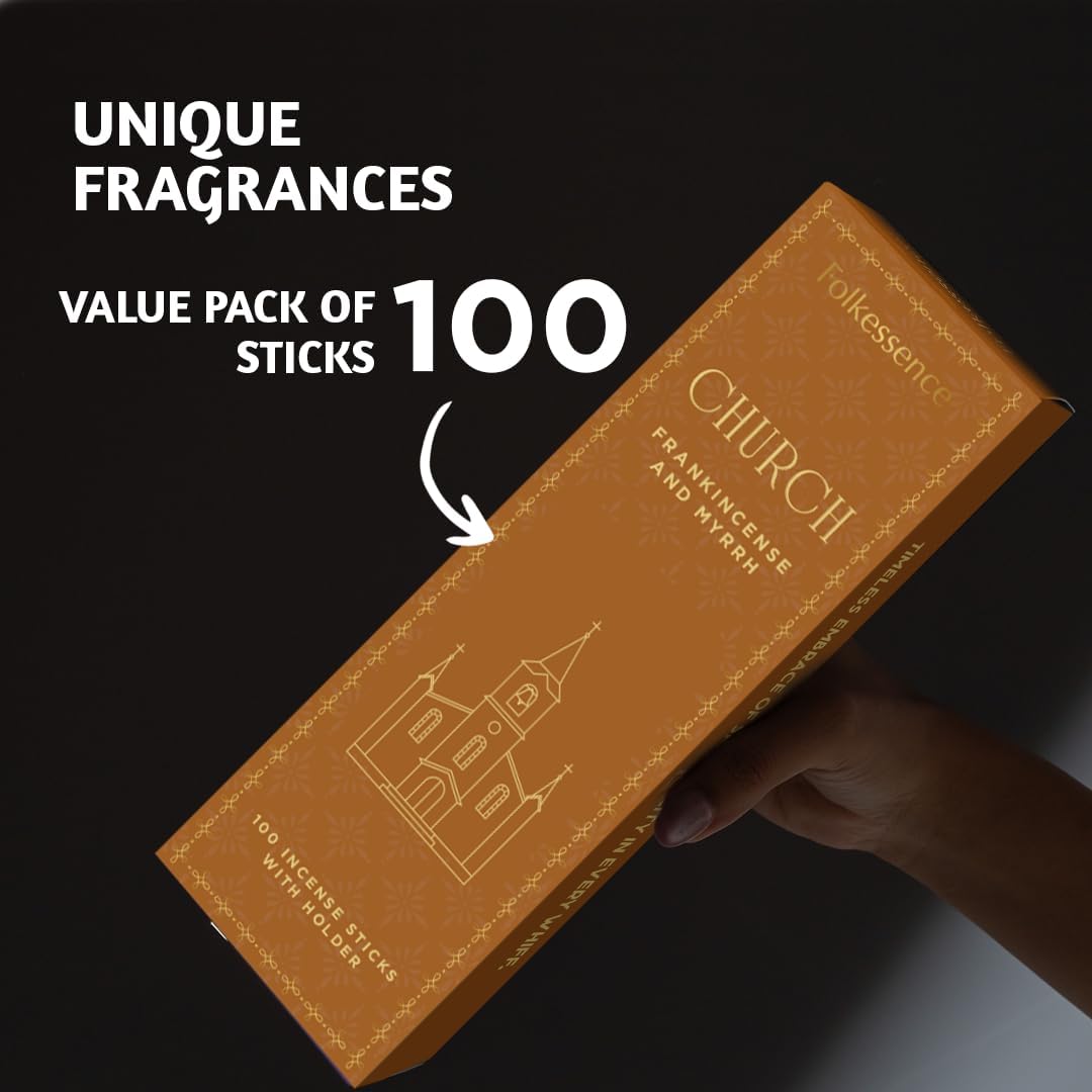 Folkulture Church Incense Sticks | Set of 100 Insence-Sticks with Holder for Relaxation |