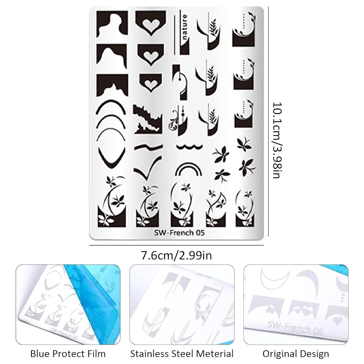 French Tip Nail Stamping Plate- 10 pcs Nail Stamper Kit Silicone Nail Stamper French Nail Stamp