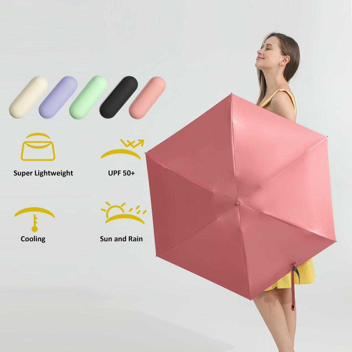 BAODINI Travel Essentials Mini Umbrella for Purse With Case Small Compact UV Sun Protection