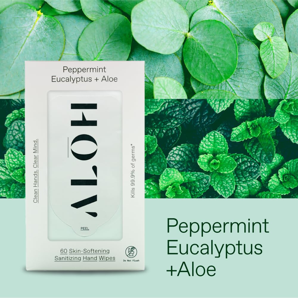 ALŌH Peppermint Eucalyptus + Aloe Sanitizing Hand Wipes - Clean Hands, Clear Mind On The Go