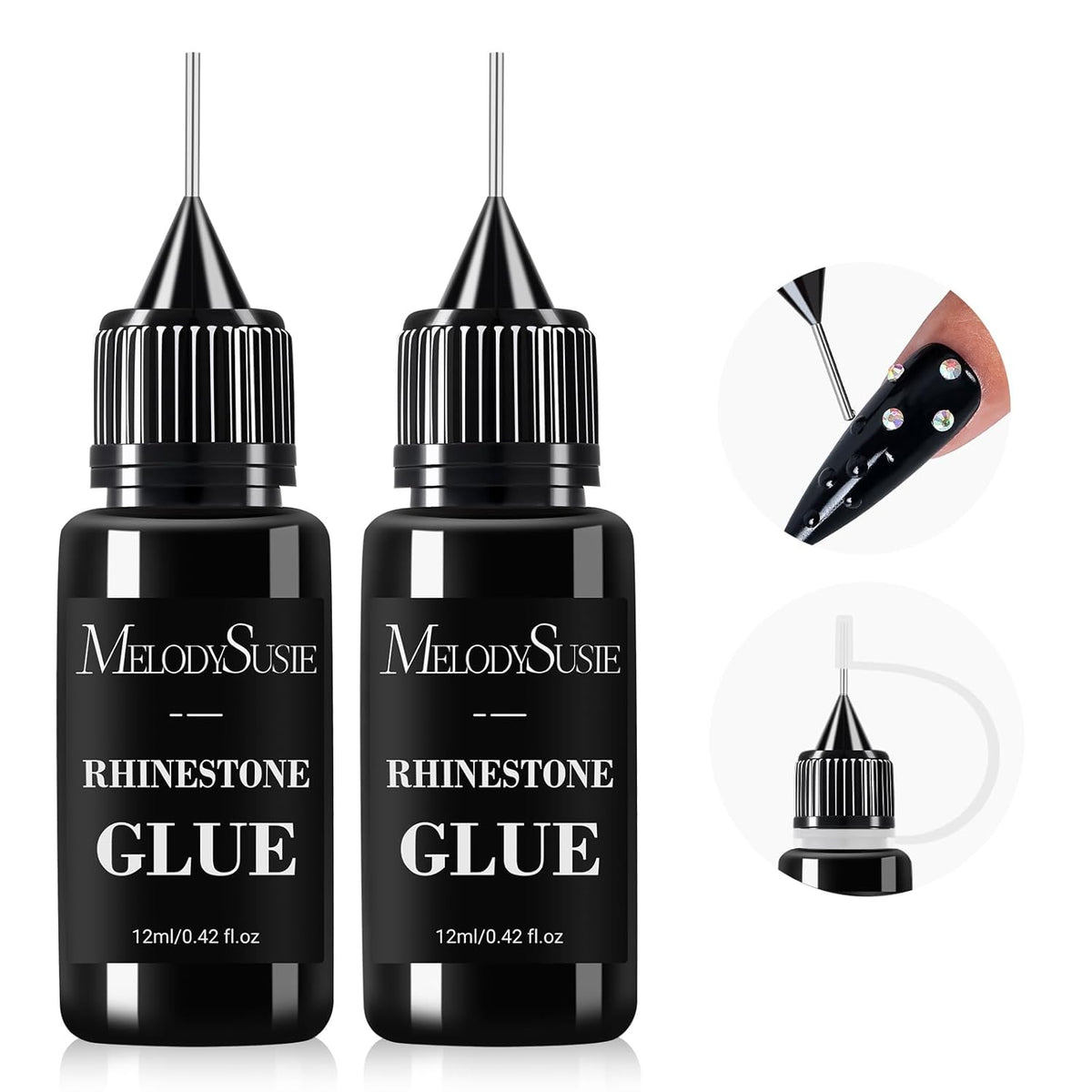 MelodySusie 2Pcs Nail Rhinestone Glue, 3D Gel Nail Art Design Strong Adhesive Nail Gem Glue for