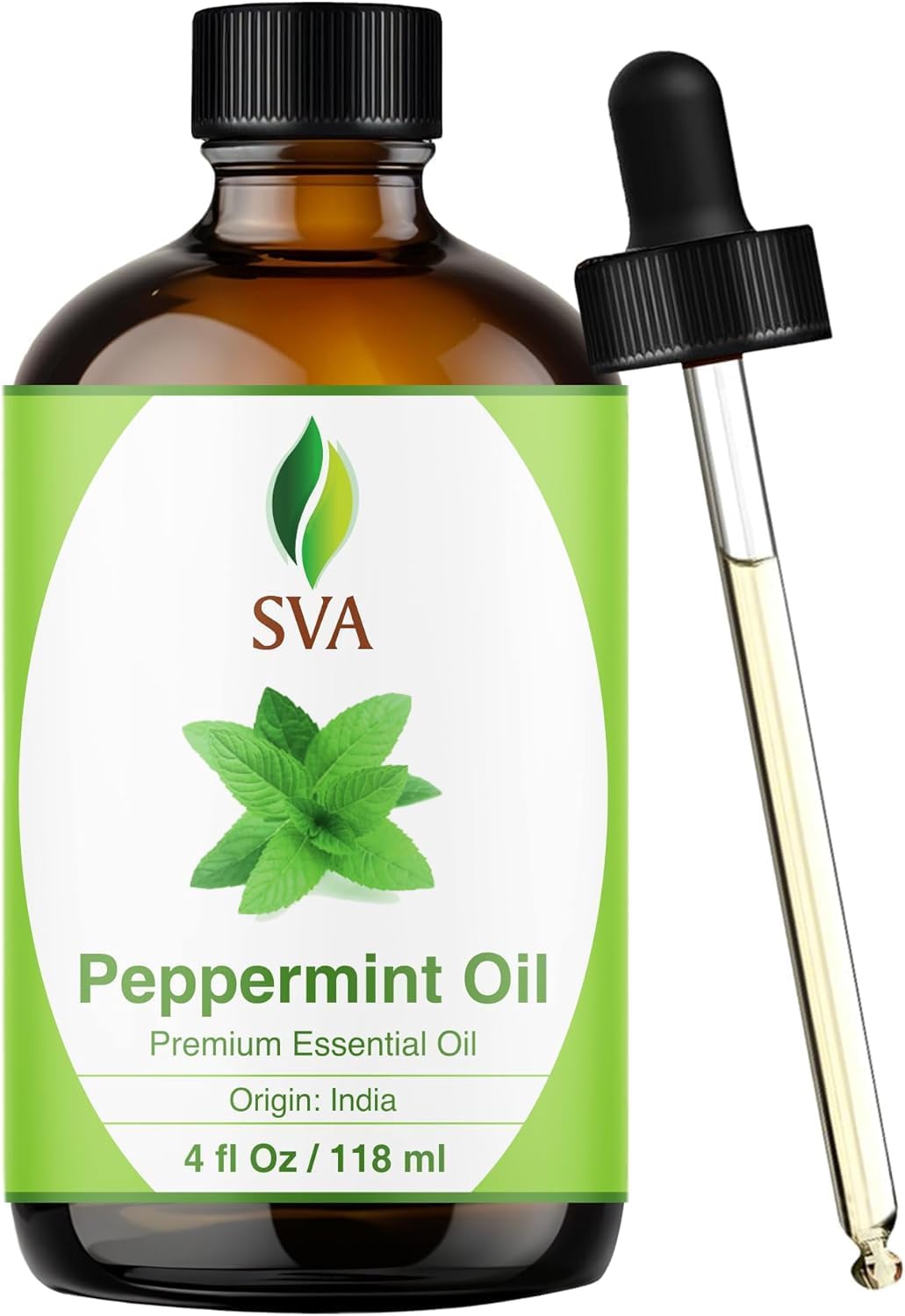 SVA Peppermint Essential Oil – 4 Fl Oz – 100% Natural Peppermint Oil - for Diffuser, Hair Care