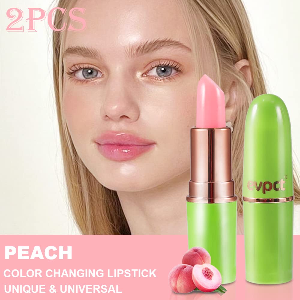 evpct 2Pcs Peach Tinted Lip Balms PH Lip Color Changing Lipstick Balm Stains Set Queen for Women