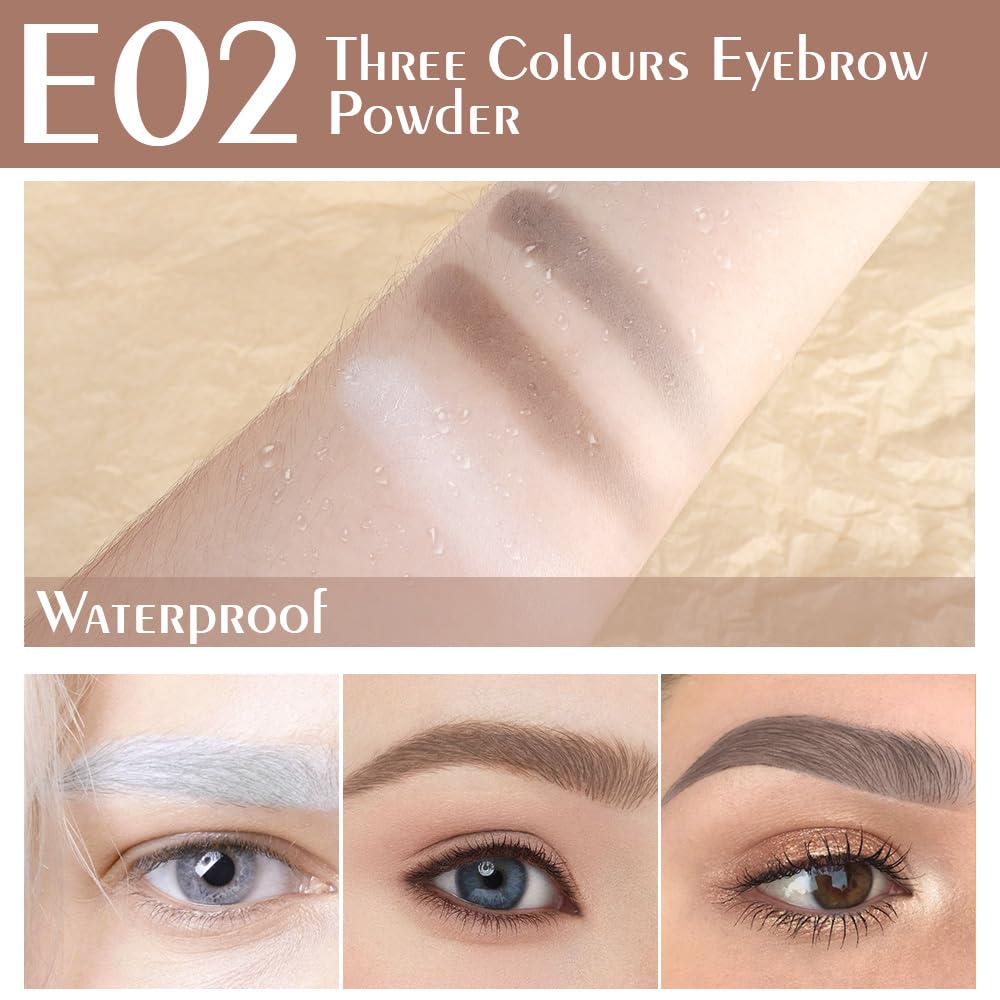 Brown Eye Brow Powder for Women, Light Medium Matte Gray White Eyebrow Powder Kit with Brush