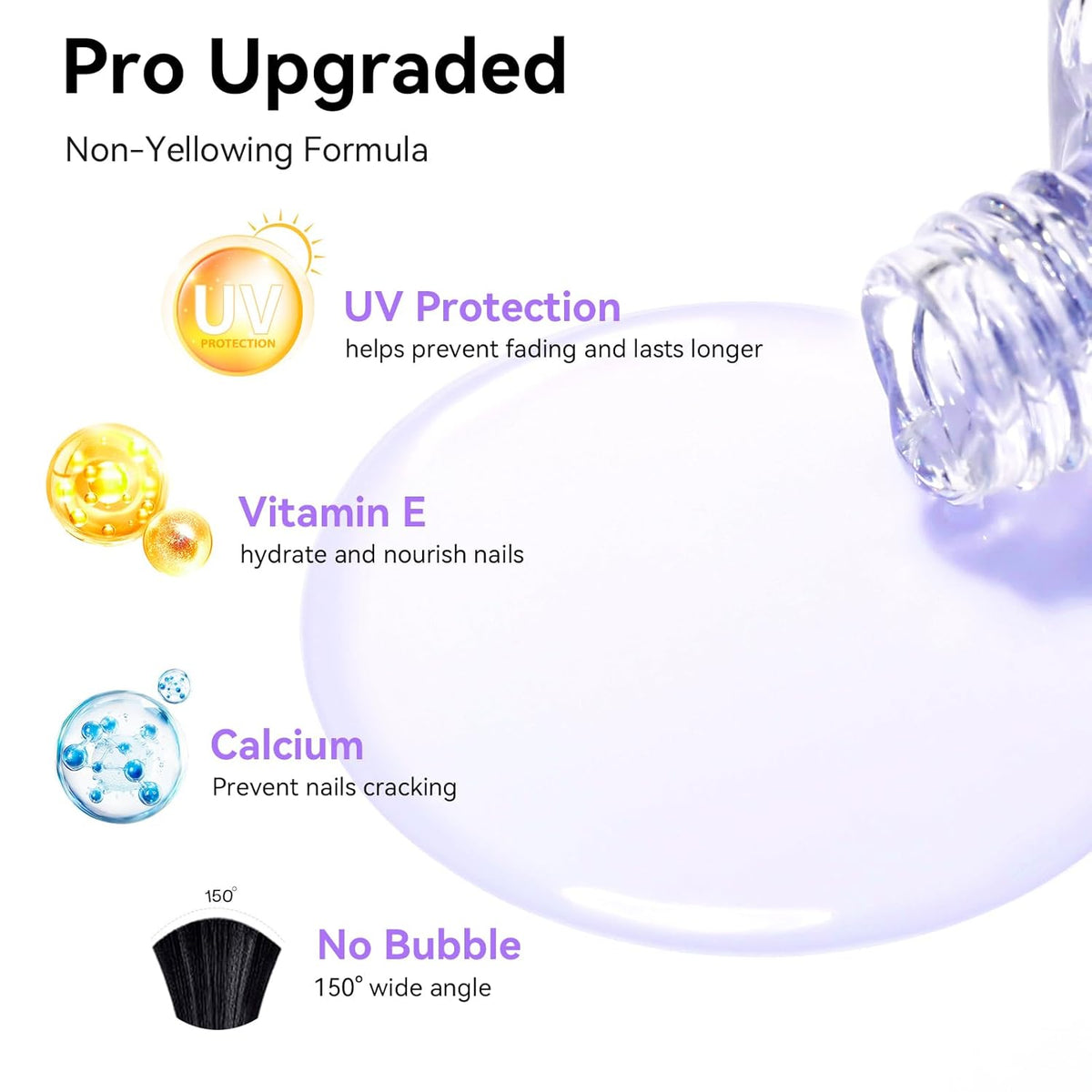 Anti-UV Base Top Coat, 2PCS Calcium & VE Base Strengthening High Shine Top Coat Clear Nail Polish