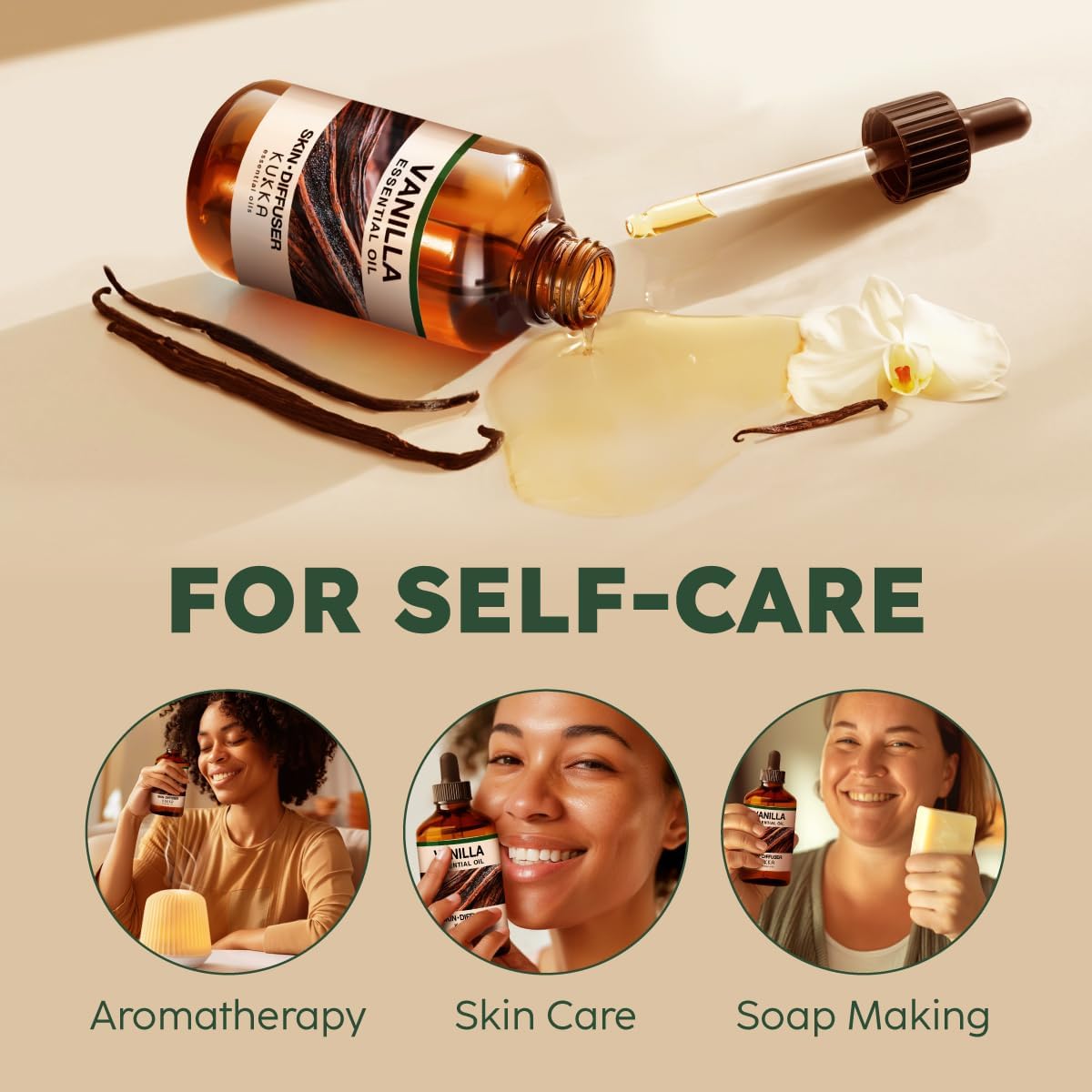 Kukka Vanilla Essential Oil for Diffuser & Skin - 4 Fl Oz - Vanilla Oleoresin Essential Oil - Long