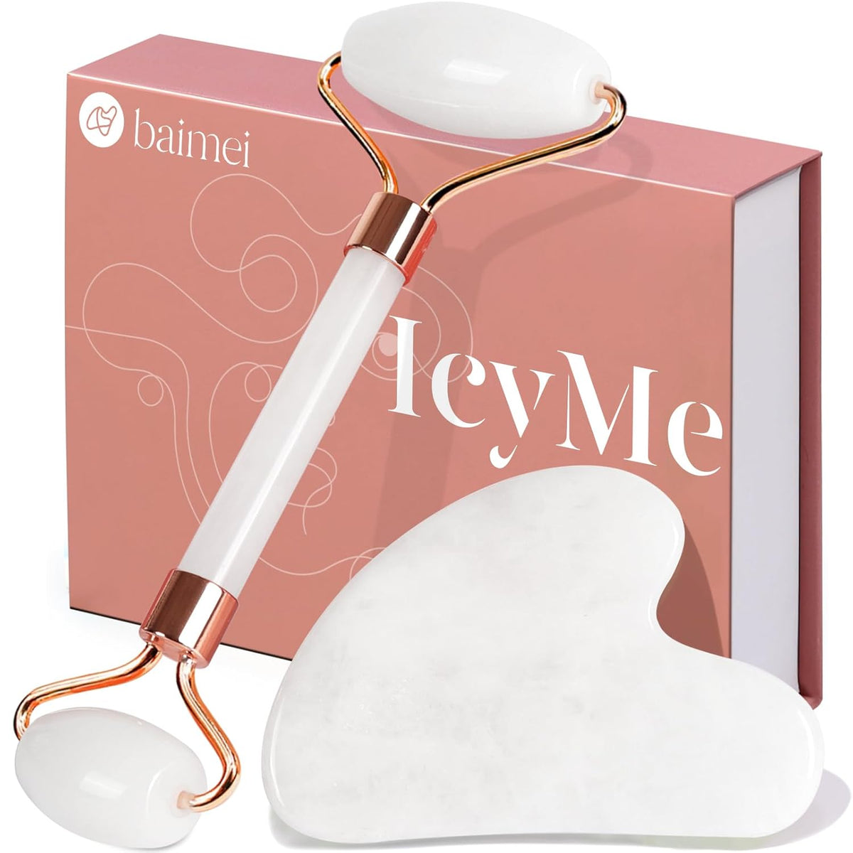 BAIMEI Jade Roller & Gua Sha Set Face Roller and Gua Sha Facial Tools for Skin Care Routine and