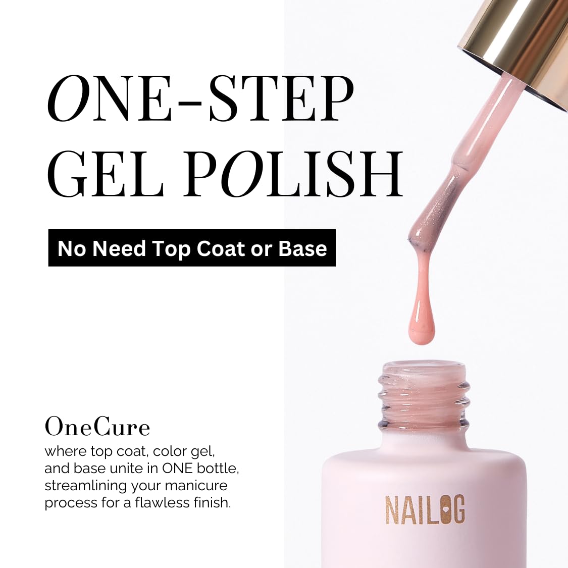 NAILOG One Step Dark Red Gel Nail Polish 12ml Top Coat Color Gel Base 3-In-1 Formula Soak Off UV