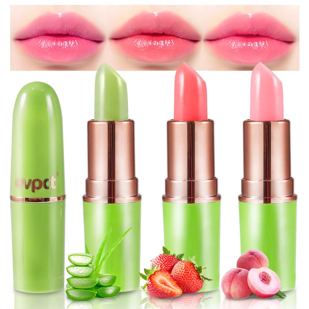 evpct 3Pcs Magic Color Changing Lipstick Long Lasting Waterproof 24 Hours Original for Women, Aloe