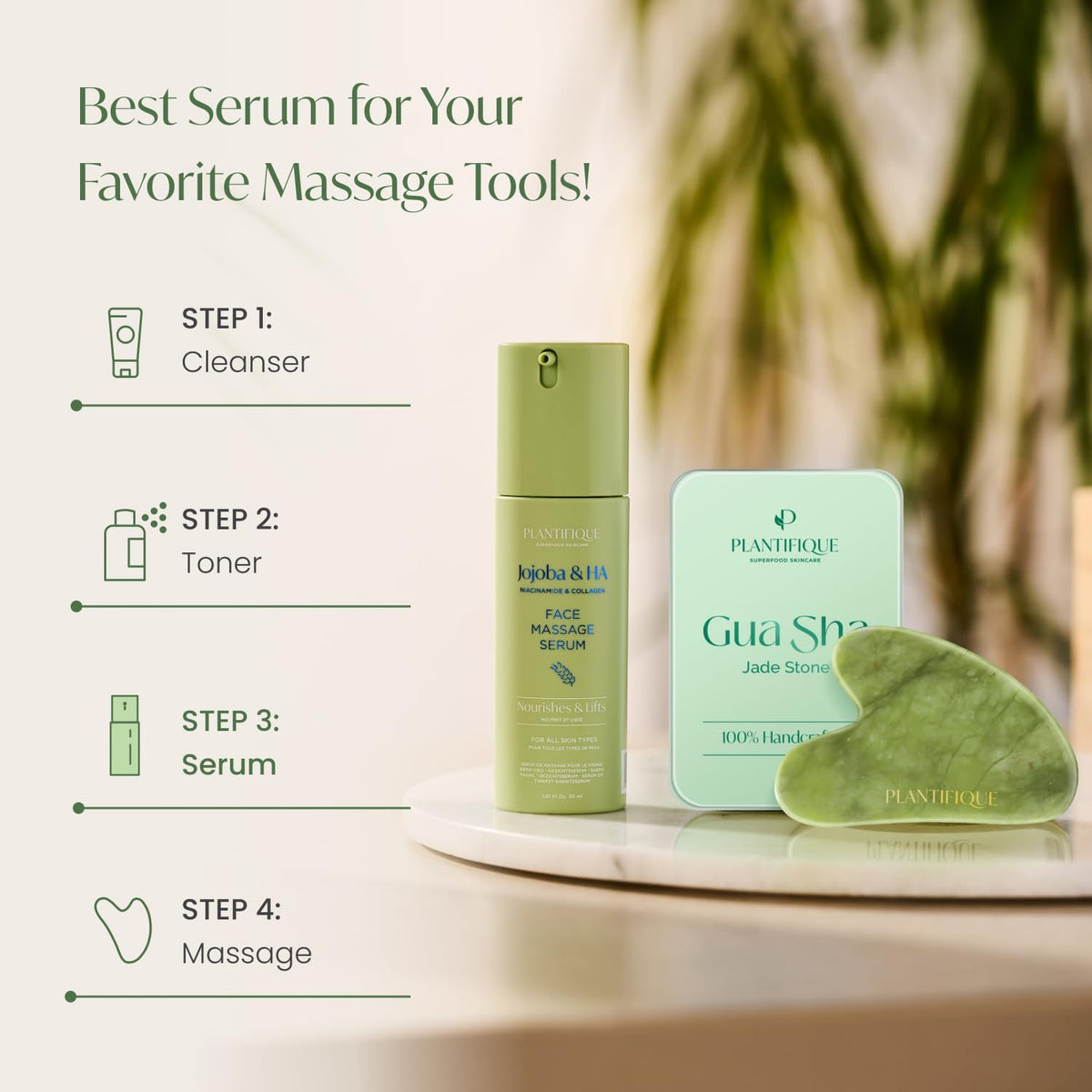 PLANTIFIQUE Korean Jojoba Oil & Hyaluronic Acid Face Massage Serum – Hydrating Anti-Aging Collagen