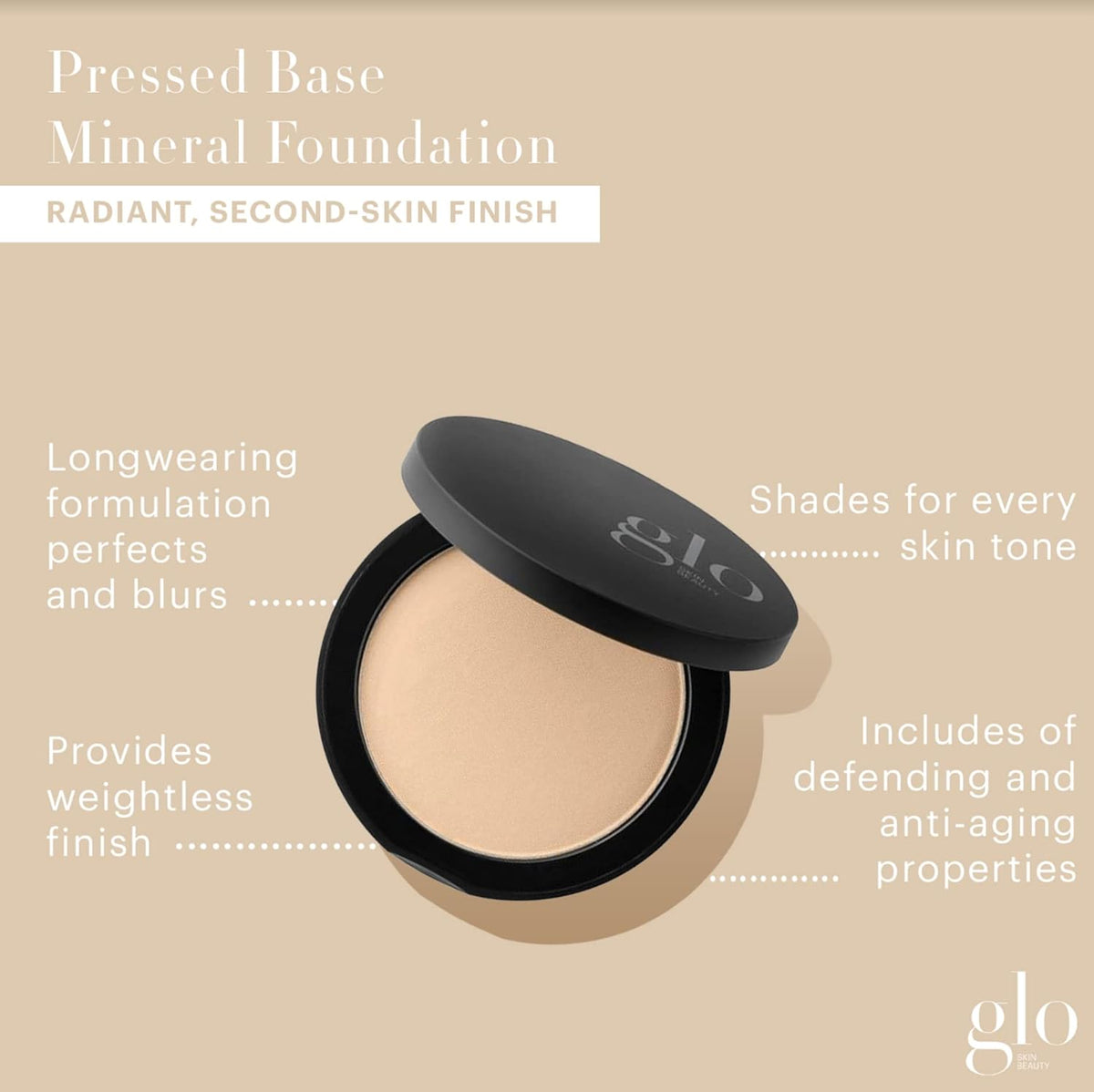 Glo Skin Beauty Pressed Base Powder Foundation Makeup (Golden Medium) - Flawless Coverage for a