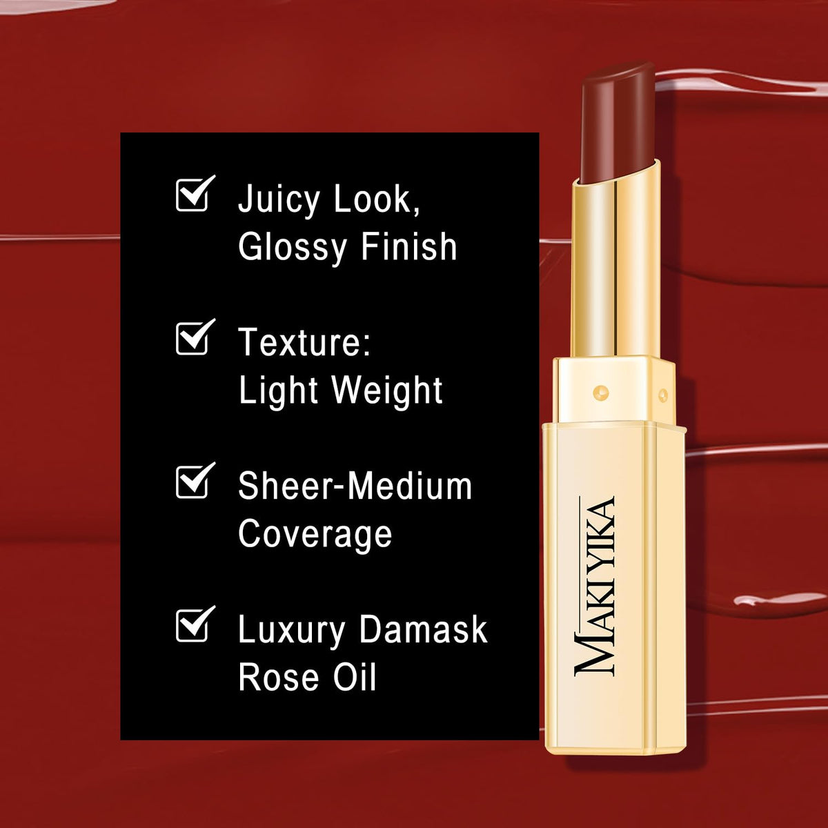 MAKI YIKA Moisture Dark Red Lipstick for Women Hydrate Lip Balm for Dry Cracked Lips Weightless