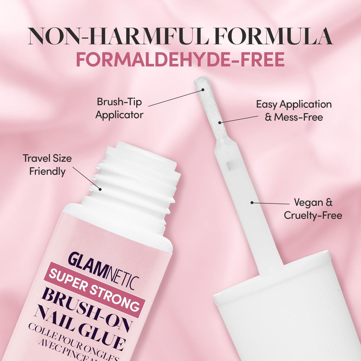 Glamnetic Super Strong Brush On Nail Glue | Brush Tip Applicator, Mess Free, Travel Friendly, Vegan