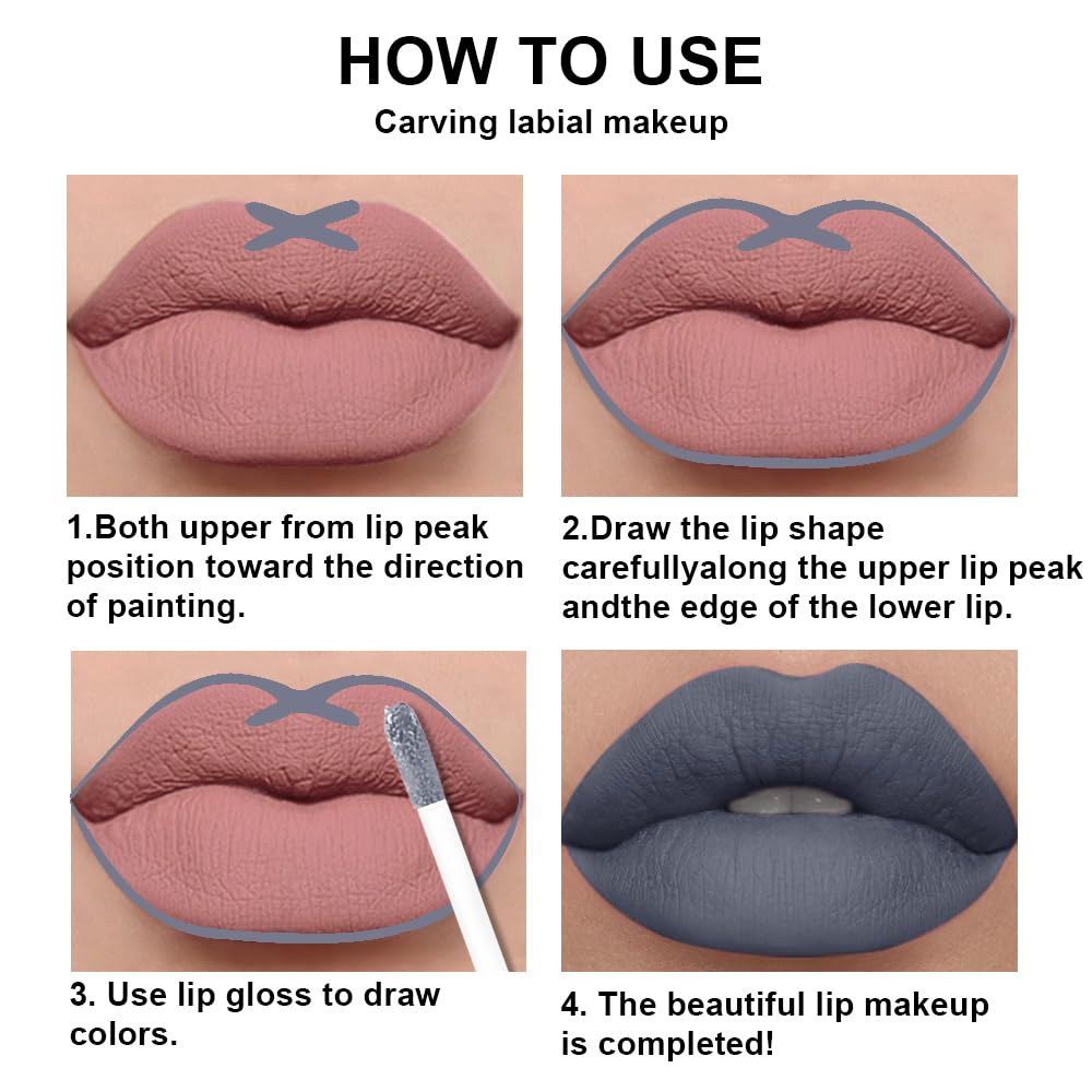 evpct 2Pcs Grey Gray Matte Liquid Lipstick Lip Gloss Stain and Retractable Lip Liner Makeup Set for