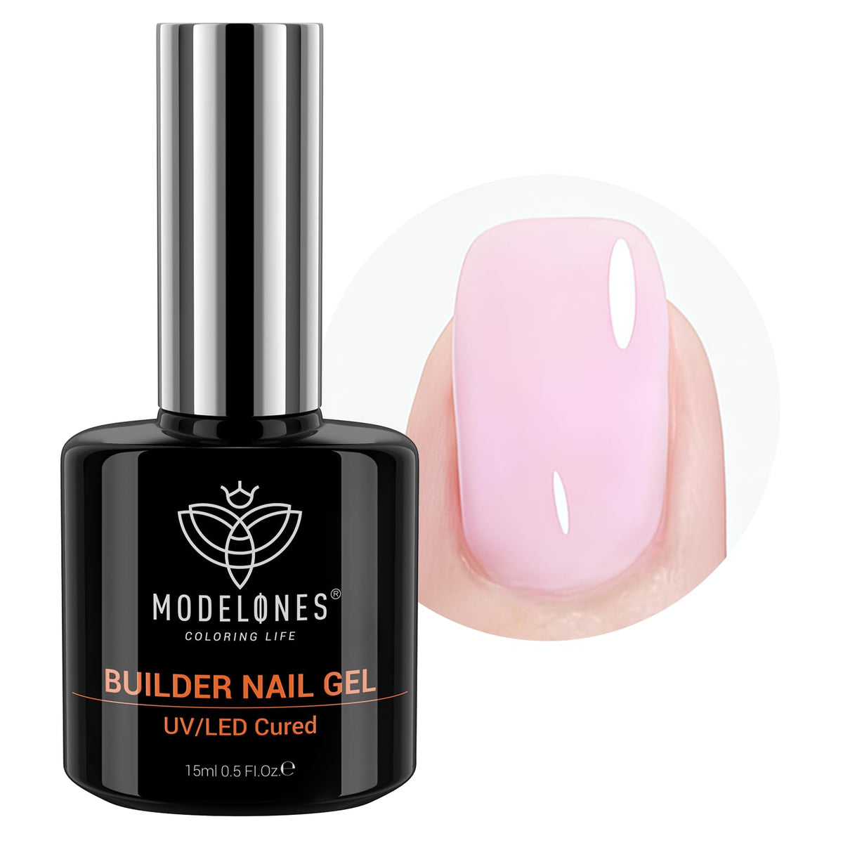 modelones Builder Nail Gel, 8-in-One Baby Pink Builder, Pastel Pink Rubber Base Gel Polish, LED