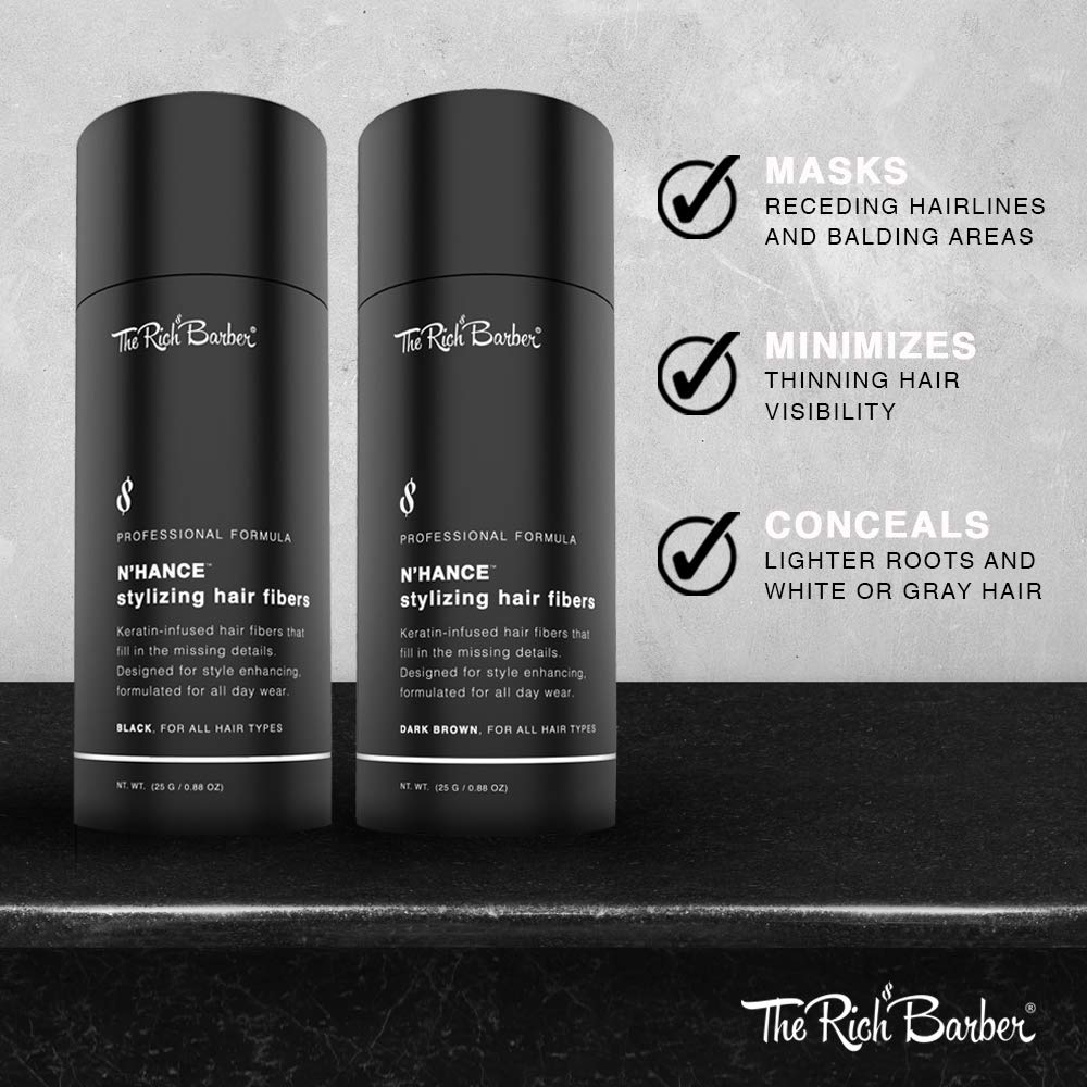 The Rich Barber N’Hance Hair Building Fibers, 3 Month Supply - Barber Hair Thickening Fibers, 25