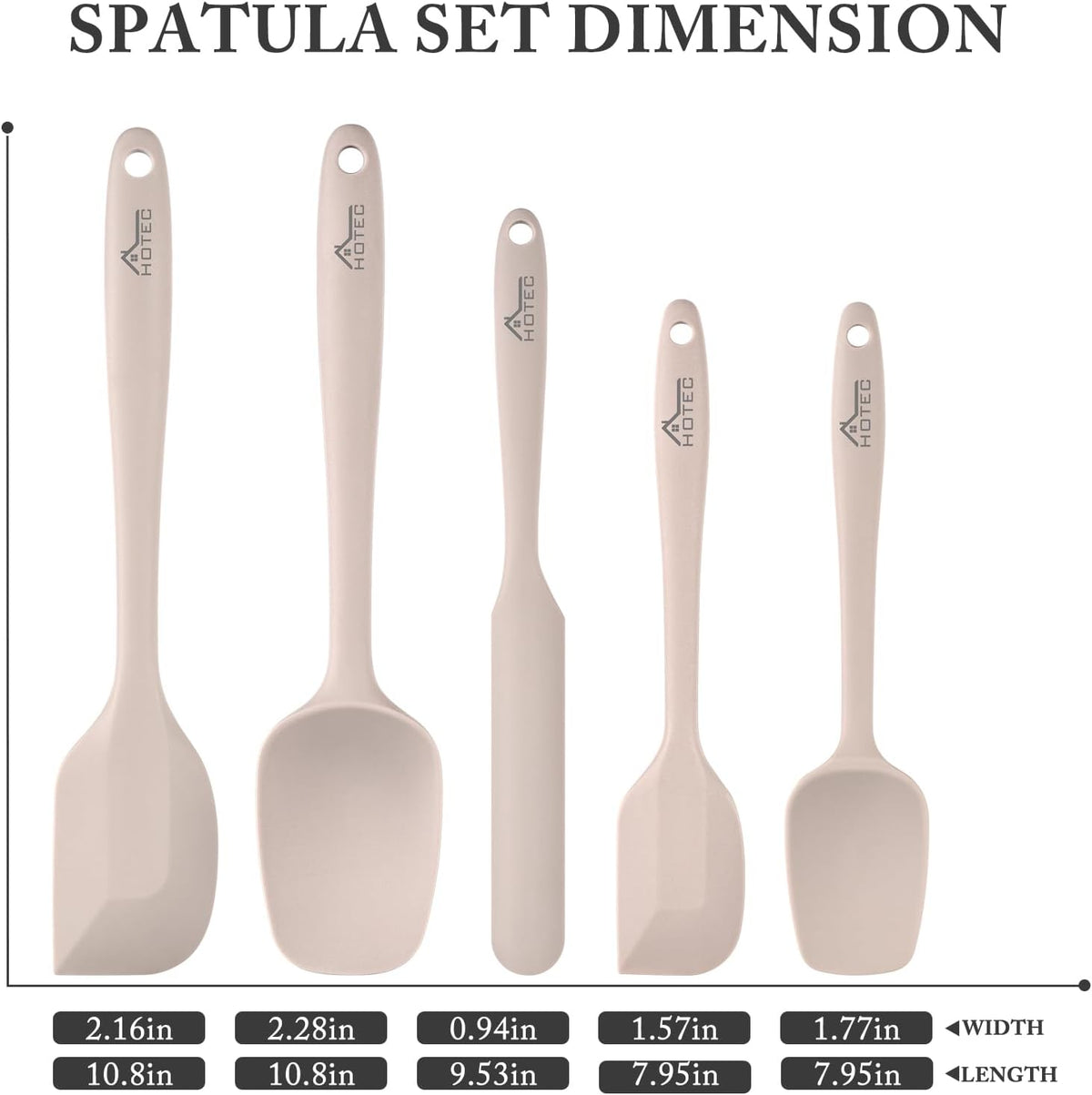 HOTEC 600℉ Heat Resistant BPA-Free Silicone Rubber Spatula Set,Kitchen Cooking Spatulas, Baking
