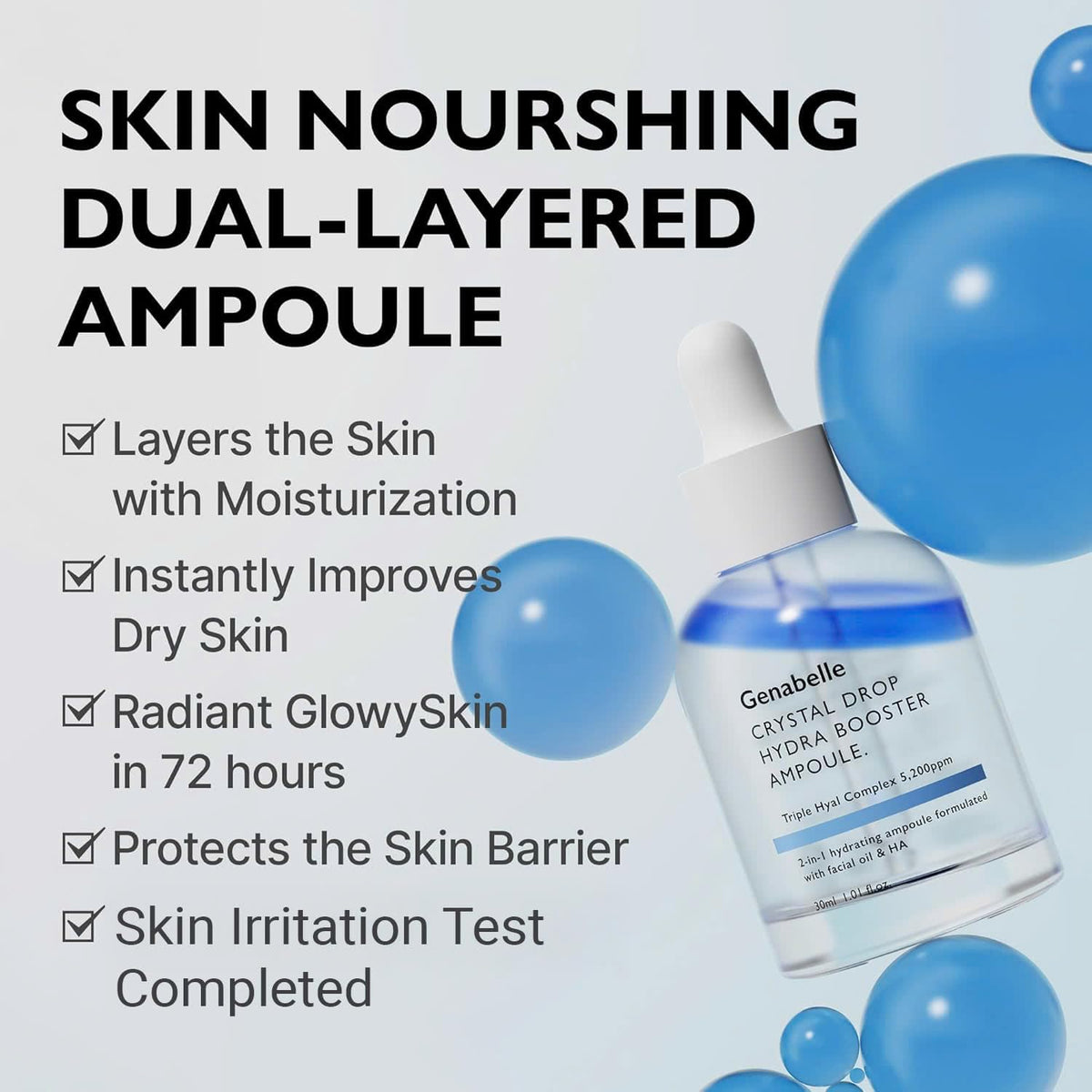 Crystal Drop Hydra Booster Ampoule – Hydrating Serum with Hyaluronic Acid, Panthenol & Jojoba Oil