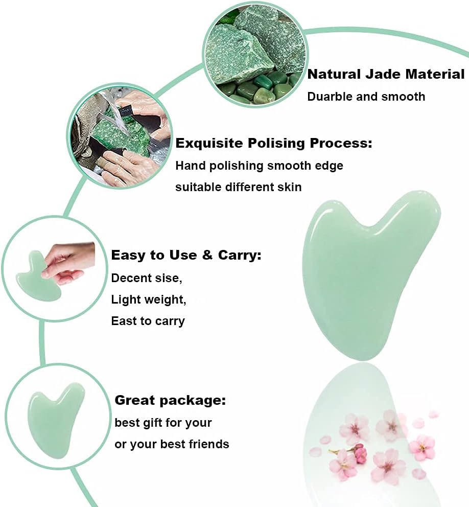 Ditind Gua Sha, Jade Stone Gua Sha Massage Tool, Guasha Tool for Face and Body Skin Massage. Gua
