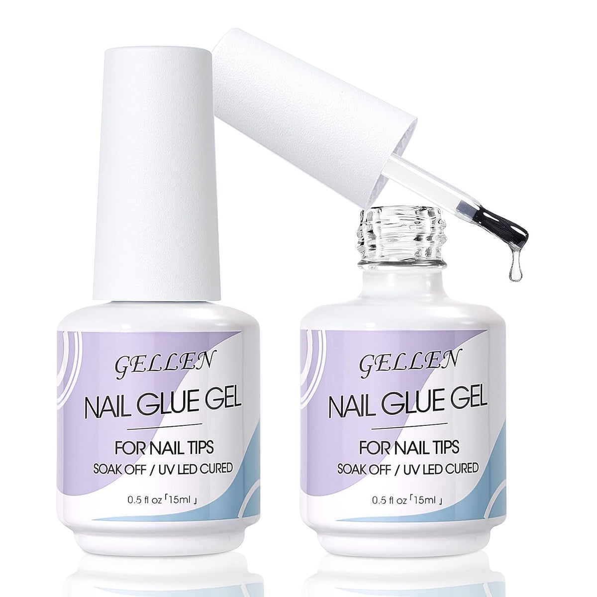 Gellen Nail Glue Gel, 2PCS 15ML 3 in 1 Gel Nail Glue for Acrylic Nail & Base Gel & Nail